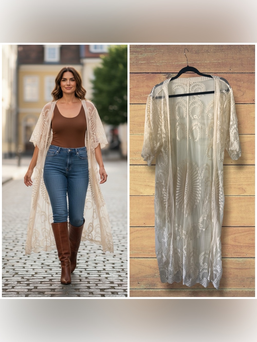 Anthropologie Do Everything in Love embroidered cream white kimono duster, OS